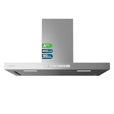 Cecotec Hotte aspirante Bolero Flux TT 908000. Hotte aspirante de 90 cm, inox, 800m³/h, moteur 210W, classe A++, écran tactile glass white, 3 niveaux, filtre charbon.