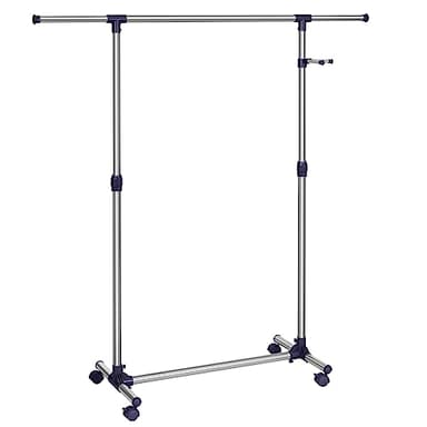 SONGMICS Portant à Vêtements, Porte-manteau, Porte-vêtements, Hauteur Réglable de 97 à 165 cm, Barre Extensible, Crochets Latéraux pour Accessoires, Argent et Bleu LLR01L