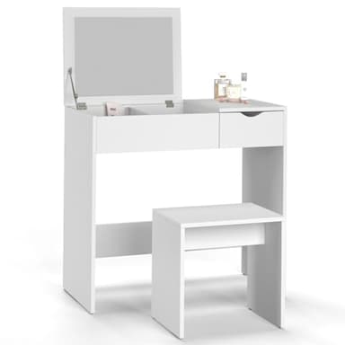 IDMarket - Coiffeuse Zelia Miroir Rabattable avec 1 tiroir et 1 Tabouret