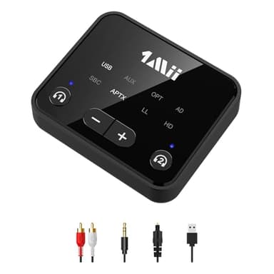 1Mii B06T6 Émetteur Bluetooth 5.3 pour TV, Audio sans Fil avec aptX Low Latency/HD/Adaptive, Double Connexion pour 2 Casques, portée de 30 m, entrées Optique/USB/AUX/RCA, contrôle du Volume