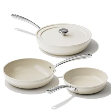 Redchef Lot de poêles à frire en céramique et aluminium avec revêtement en céramique antiadhésives et à induction 20/24/28 cm pour tous les types de plaques de cuisson, sans PTFE, sans PFOA, Beige