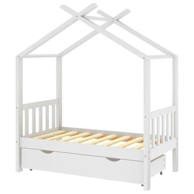 Tomostar Lit Cabane Enfant, Cadre de lit Enfant avec tiroir Blanc pin Massif 70x140 cm