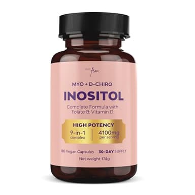 Myo-Inositol et D-Chiro Inositol SOPK 4100MG Gélules Véganes – Fonction Métabolique, Équilibre Hormonal et Bien-Être Psychologique – 9-en-1, Folate 5-MTHF, Chrome, Zinc, Vitamine B6, B12 & D3