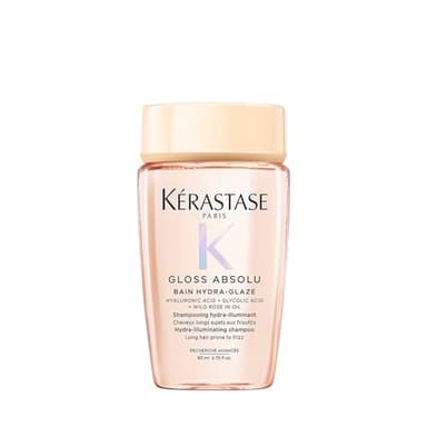 KÉRASTASE Gloss Absolu - Bain Hydra-Glaze - Shampoing Hydra-Illuminant - Acide Hyaluronique, Acide Glycolique & Rose Sauvage - Cheveux Longs & Sujets aux Frisottis - 80 ml