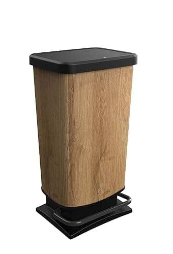 Rotho PASO Poubelle 40l Pédale Design Bois Noir - Cuisine, Bureau, Atelier