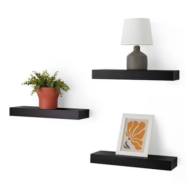 Amazon Basics Lot de 3 étagères murales flottantes en Bois, Noir, 40,1 x 12,7 x 4,6 cm