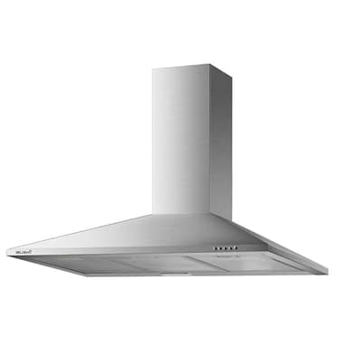 Hotte décorative murale inox 90 cm – design triangle/pyramide – débit 338 m³/h – évacuation ou recyclage – éclairage LED – marque française BELDEKO