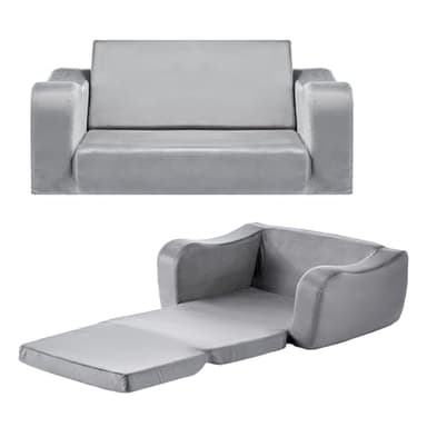 VEVOR Canapé pour Enfants 2-en-1 Convertible en Chaise Longue, Sofa Tout-Petits Pliable et Moelleux, avec Accoudoirs, en Éponge 28D et Poils Courts, pour Salle de Jeux Chambre d’Enfants, Gris, L