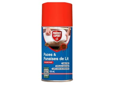PROTECT EXPERT Aérosol Anti Punaises De Lit & Anti Puces - Foudroyant - 150ml - Diffusion Automatique - Traite 100m3 - Efficace Contre Les Infestations PUPA150N