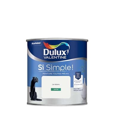 Dulux Valentine Peinture Si Simple Peinture Intérieure Toutes Pièces - Peinture Mur et Plafond, Porte et Plinthe - Couleur : Le Blanc - 0,5 L