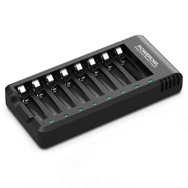 POWEROWL 8 Slots Rechargeable Chargeur Piles pour Ni-MH AA AAA Charge Rapide avec Port USB