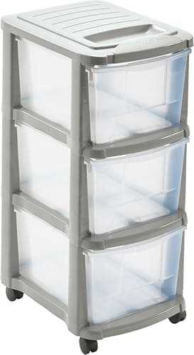 Tour de Rangement Plastique Ficelle - 3 Grands Tiroirs Transparents - avec Roulettes - Hauteur 65 cm - Fabriqué en France - Idéal pour Bureau, Maison et Organisation - M home by Mazzei Mondex