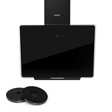 COMFEE' A+ Hotte d'aspiration 60cm CHK 3.6J64A1B Hotte murale en verre trempé et inox avec écran tactile, LED et système de recyclage et de canalisation Hotte d'aspiration murale, Noir