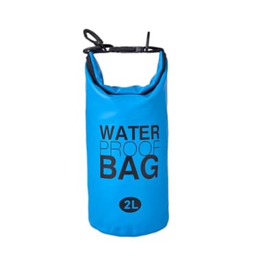 Sac étanche 2L/5L/10L/20L - dry bag en PVC avec fermeture à enroulement et sangle réglable pour kayak, bateau, natation, camping, pêche, randonnée et les sports nautiques (Bleu, 2L - Sangle simple)