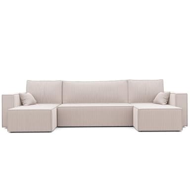 IDOHOME LIt Canapé en U 312x145 Canapé Panoramique Convertible Velours Cotelé Beige Sofa XL Surface de Couchage 268 x 125 cm