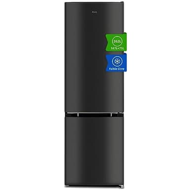 CHIQ Réfrigérateur congélateur bas FBM260L 262L (187+75), Low frost, Acier inoxydable, Portes réversibles, 39 db, 12 ans de garantie sur le compresseur