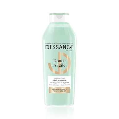 DESSANGE - Shampoing Régulateur Douce Argile - Formule Enrichie En Acide Salicylique & Argile Blanche - Purifie Les Racines & Adoucit Les Pointes - Racines Grasses & Pointes Sèches - 280ml
