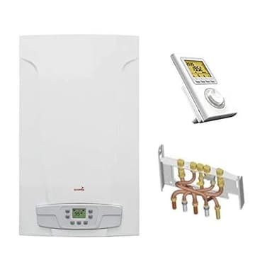 Chaudière Gaz BasNox Luna ST Blue Chappée 24 kW/Cheminée Complète (Douilles + Dosseret) avec Thermostat Filaire