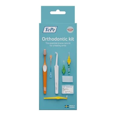 Kit Orthodontie TePe, 10pcs, kit complet pour le nettoyage des appareils dentaires, idéal pour l'élimination de la plaque dentaire, kit dentaire avec cire orthodontique