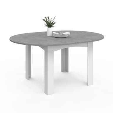 IDMarket - Table à Manger Extensible Ronde Dona 4-8 Personnes Blanc Plateau Effet béton 110-150 cm