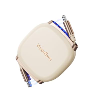 VisionSync 240W Câble USB C Rétractable(1m), Câble de Charge Rapide USB C vers USB C PD3.1 avec Fente Magnétique pour le transport, 5 Longueurs prédéfinies pour iPhone 16/15, Galaxy S25/24, Beige