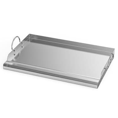Onlyfire 63.7 x 40.5 cm Grande Plaque Plancha en Inox pour Barbecue à Gaz et Charbon, Plaque de Cuisson avec Poignée, Plancha Universelle pour BBQ