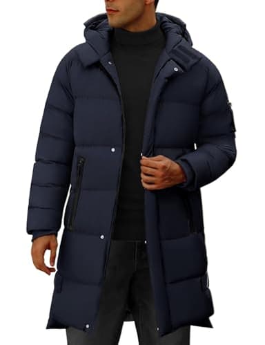 Yuson Girl Veste Homme Hiver Épaissir Chaude Longue Parka Manteau Coupe-vent Matelassé Vestes Décontractée Zippé l'extérieur Blouson à Capuche avec Poches(Marine, L)