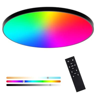 Heyseven Lampe de Plafond LED Dimmable avec Télécommande, 24W RGB Plafonnier Led Couleur ip44 étanche, Contrôle Intelligent via App Alexa Google Home, pour Chambre, Cuisine, Salon, salle de bains