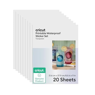 Cricut Autocollants imprimables imperméables, Transparents – 21,6 cm x 27,9 cm (lot de 20)