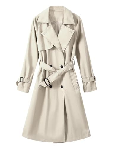 Vancavoo Trench Coat Femme Manteau Printemps Long Veste Blouson Classique Double Boutonnage Blazer Manteau Jacket Coat Automne Hiver Outwear,Beige,S