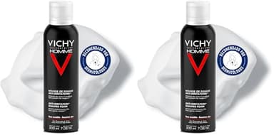 Vichy Homme, Mousse de Rasage Anti-Irritations, Peau Protégée et Hydratée, Contient du Calcium, de la Vitamine C Glucosée et de l'Acide Salicylique, Soin Homme, Sensi Shave, 200 ml (Lot de 2)