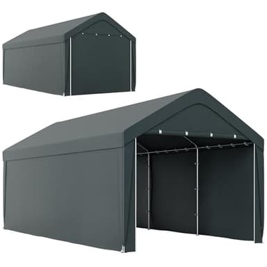 Outsunny Carport Tente de Garage 3 x 6 m, abri Voiture extérieur, Tente de Stockage avec parois latérales Amovibles et 2 Portes zippées enroulables, carport pour Voiture, Camion, Bateau, Gris foncé