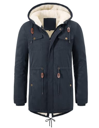 UMIPUBO Manteau Homme Hiver Parka Chaud Outdoor Zippées Blouson Veste Polaire Manteau à Capuche Outercoat avec Poches(Bleu marine,M)