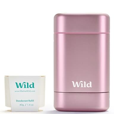 Wild - Kit Déodorant Naturel Rechargeable avec Étui Rose et Recharge Parfumée Fresh Cotton & Sea Salt (40g) - Sans Aluminium - Protection Durable - Végan