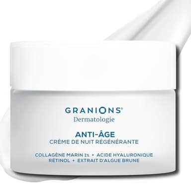 Creme de Nuit Visage Anti Âge - Masque de NUIT - RÉGÉNÉRANTE - Creme Hydratante Visage Action Anti Ride - Collagene Marin, Acide Hyaluronique, Retinol - Femme - GRANIONS - 50 ml