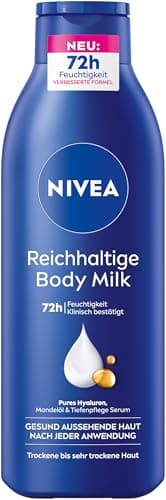 NIVEA Lait corporel riche, crème pour le corps intensément nourrissante à l'acide hyaluronique pur, à l'huile d'amande et au sérum, lotion pour peaux sèches (250 ml)