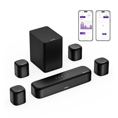ULTIMEA 7.1 Canaux Barre de Son avec Dolby Atmos, Système de Son Surround avec 4 Haut-parleurs Surround, Barre de Son TV avec APP, Soundbar avec Caisson de Basses pour Home Cinéma, HDMI eARC, Aura A60