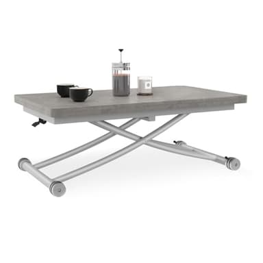 IDMarket - Table Basse Extensible relevable en Table à Manger rectangulaire Urbana Plateau Effet béton Pied Gris