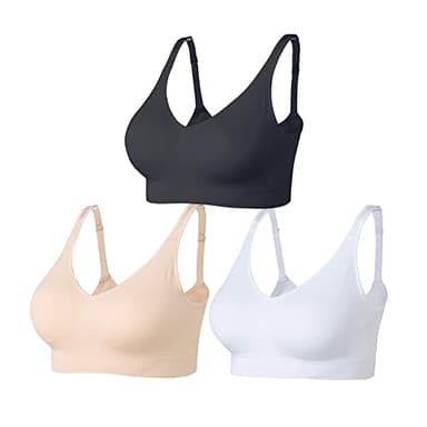 Amazingjoys Lot de 3 Soutien Gorge sans Armature Bustier Classique Confortable Rembourré, Noir + Blanc+Beige, M