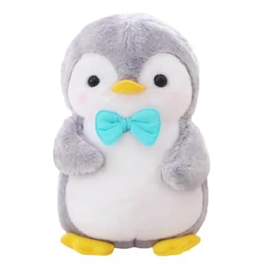 Aurasky Peluche Pingouin Jouet, 25cm - Doudou Poupée en Peluche avec Bleu Noeud Papillon Oreiller Figurine Cadeau pour Enfants Adultes