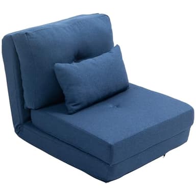HOMCOM Fauteuil Convertible 1 Place Fauteuil Paresseux lit chauffeuse 1 Place - Coussin Inclus, Dossier réglable - Salon, Charge 120 kg, Tissu Lin Bleu foncé