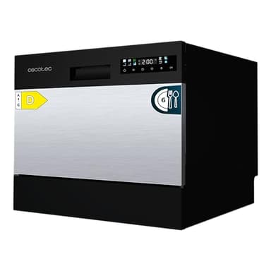 Cecotec Lave-vaisselle Compact Libre Installation 6 couverts Bolero Aguazero 2300 Inox.8 programmes, Classe D, Panneau tactile couleur, Départ différé, Fonction prélavage, Dry+, Germ Shield