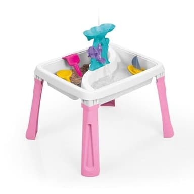 DOLU Table à sable et à eau 3 en 1 Jouet de créativité pour enfants à partir de 24 mois Jouets de jardin Plateau d'activités Table de jeu à eau Bac à sable Rose/Blanc