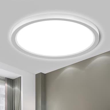 LQWELL® Plafonnier LED, Lampe de Salle de Bain Étanche IP44 Ronde Plate 18W 6000K 1980LM Lampe Simple Moderne Mince pour Salon Chambre Cuisine Balcon Couloir Sous-Sol Bureau, 220 * 24mm