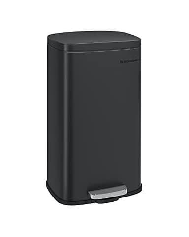SONGMICS Poubelle Cuisine 30 L, Poubelle Bureau, Fermeture en Douceur, avec Pédale, en Acier, Seau Intérieur, Noir LTB03BK