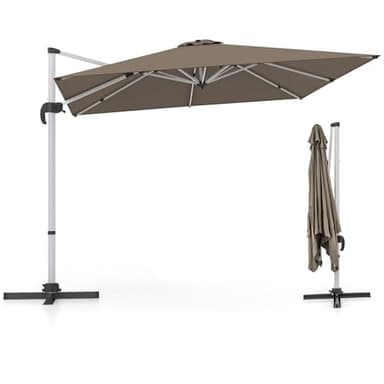 GOPLUS Parasol de Jardin Exterieur, Parasol Déporté 3x3M avec Poteau en Aluminium, UPF50+, Parasol Inclinable à 5 Positions & Rotatif à 360°, Parasol Patio, Piscine, Café
