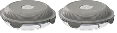 Maped Picnik - Assiette à Déjeuner en Verre avec Couvercle Etanche - Bol Boite Alimentaire Compatible Micro-Ondes, Four et Lave-Vaisselle - 700 ml - Gris (Lot de 2)