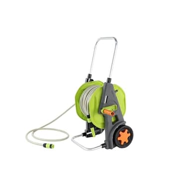 Amazon Basics Chariot dévidoir avec tuyau de 30 m, Vert/Gris