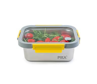 Pika - Boite alimentaire 1200ml en inox et couvercle en verre trempé – Hermétique et légère – Compatible micro-ondes, four, congélateur – MetalShock