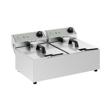 Royal Catering Double Friteuse Electrique 2 x 10 L, 2 x 2500 W, 230 V, 2 témoins lumineux Professionnelle Commerciale
